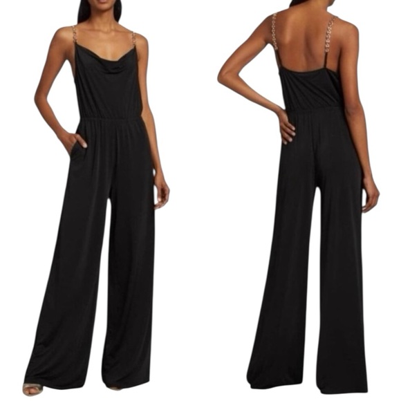 Jason Wu Pants - Jason Wu Emmett Black Cowl Neck Jumpsuit Size M Jewel Straps Dressy
